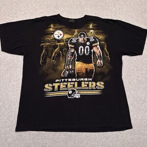 Vintage Pittsburgh Steelers Graphic T-Shirt Adult 2XL Black NFL Apparel Crewneck